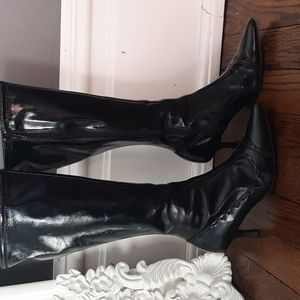 Knee high faux patent leather boots